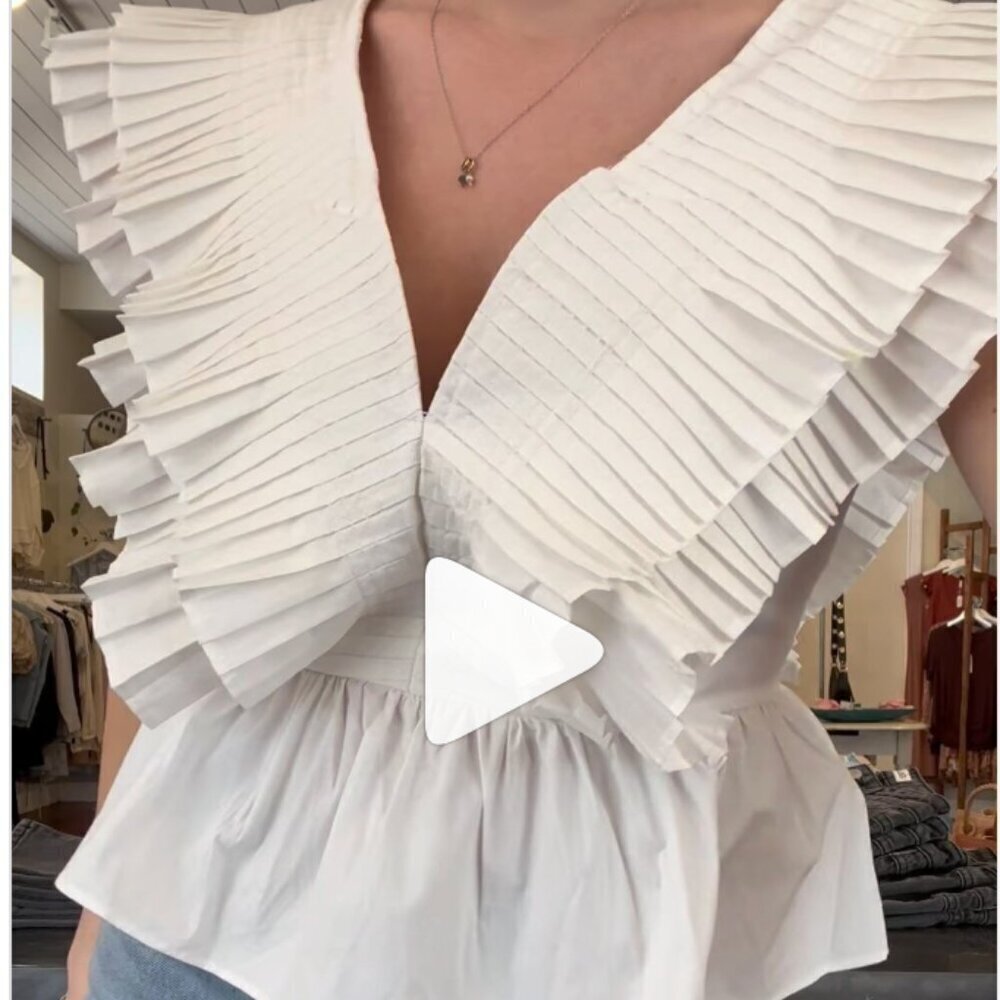 Zara White Ruffled V-Neck Top Size XS NEW WITH TAG! - Picture 3 of 6